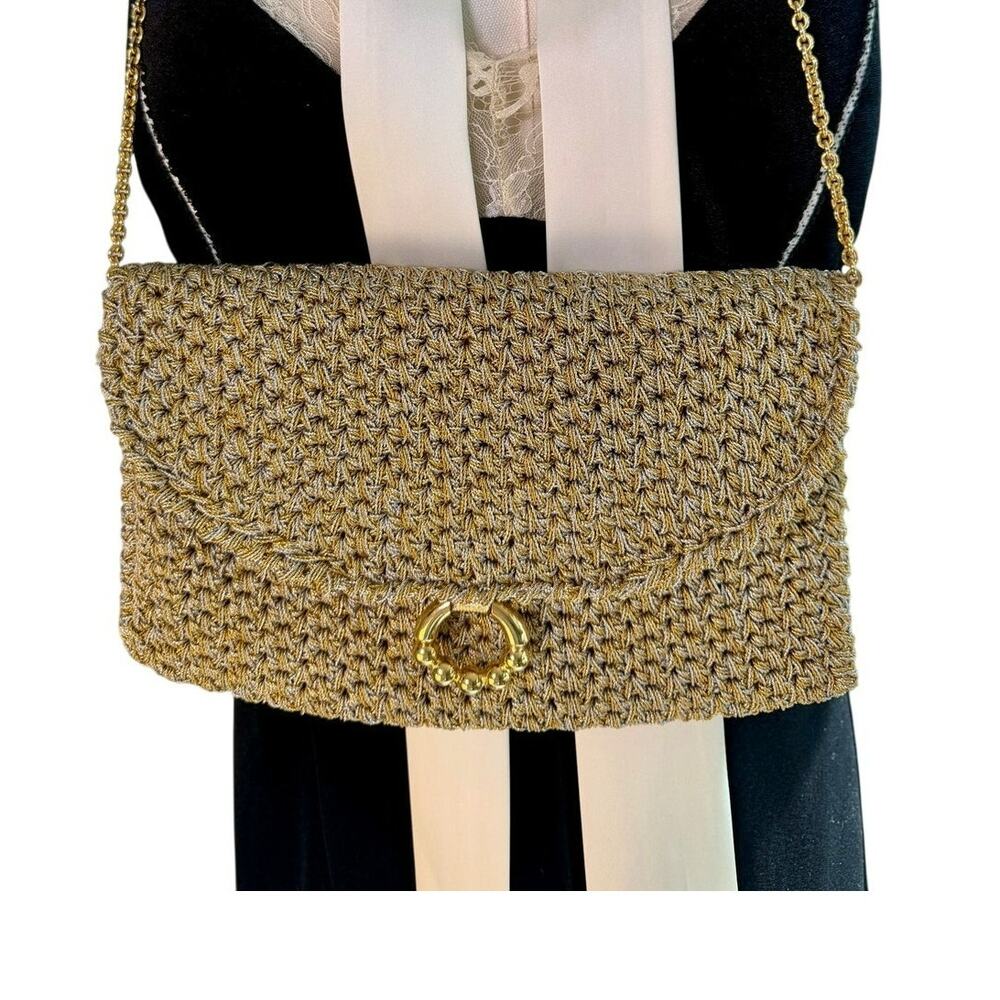 Vintage RODO Italy Bonwit Teller Gold Silver Metallic Woven Clutch Shoulder Bag